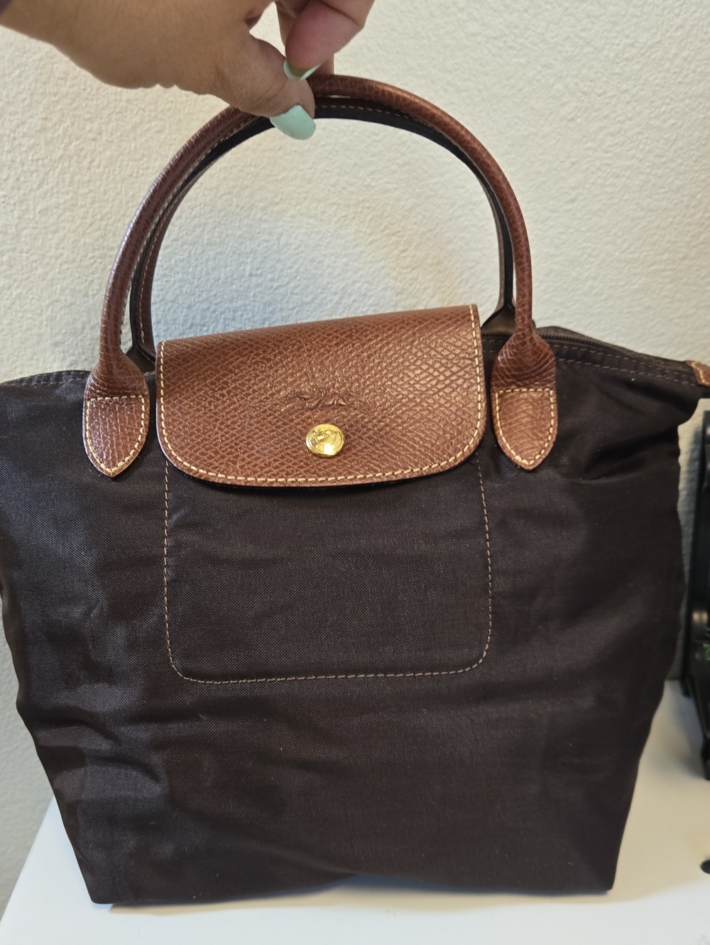 EUC Longchamp Brown and Dark Brown Leather-Trim Tote